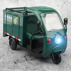 1/32 Environmental Sanitation Tricycle Alloy Model Car Toys Simulation With Sound And Light Pull Back Vehicles Boys Gifts Series