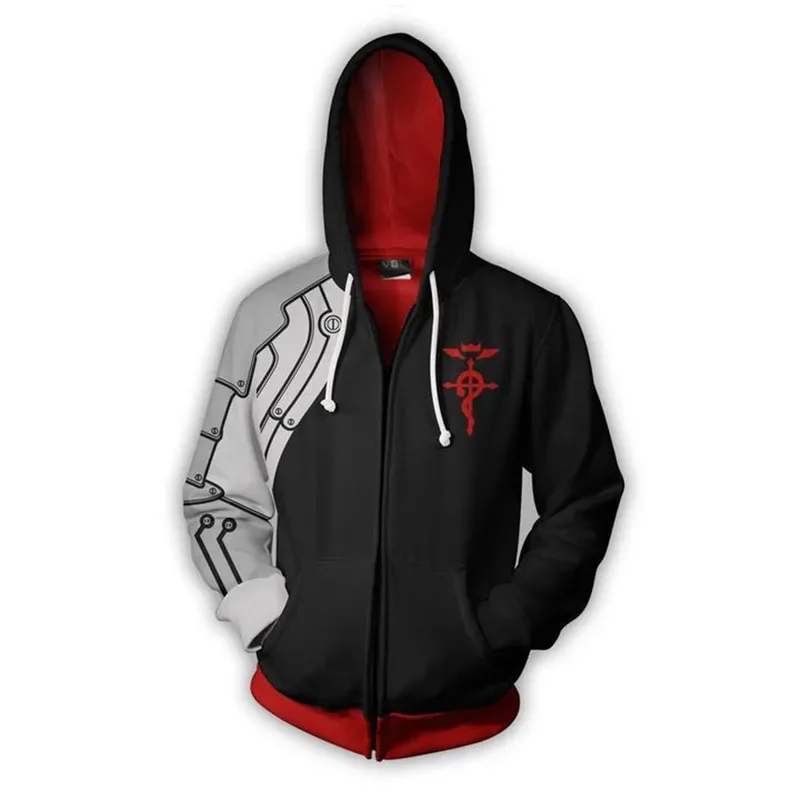 Jaket Hoodie Zipper Musim Gugur AIAI 2025 Fullmetal Alchemist Edward Elric, Mantel Anime Cosplay, Sweatshirt Tracksuit Atasan Pakaian D