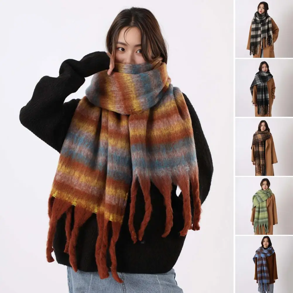 Women Cozy Winter Scarf Oversized Plaid Scarf for Women Winter Shawl Wrap with Tassel Detail Stylish Style for Ladies for Women