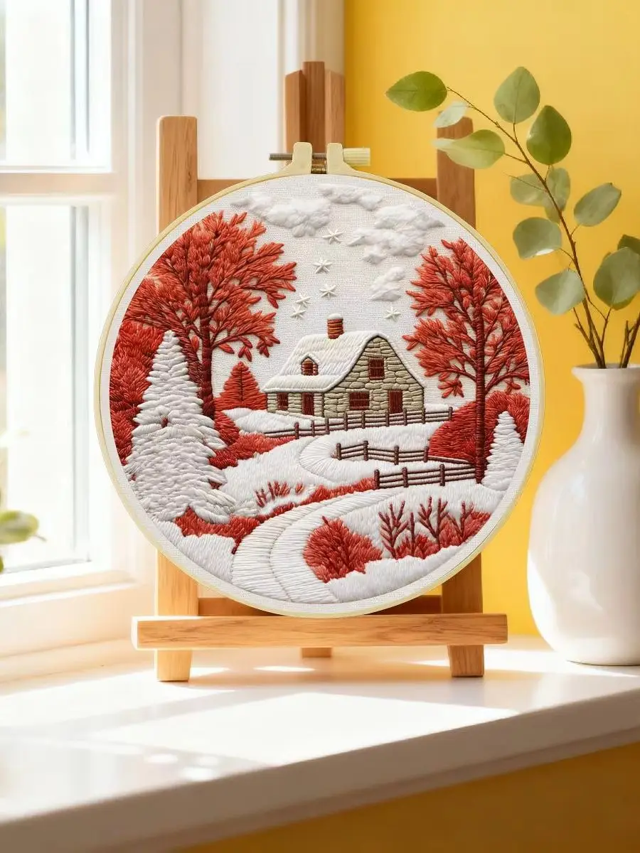 1 Stück 20X20CM/15X15CM 7,87/6,3 Zoll Schneigeschicktes Gelände Stickerei-Starter-Kit DIY-Kit DIY-Stickerei-Set Handarbeiten Nadelkunst – Detail 6