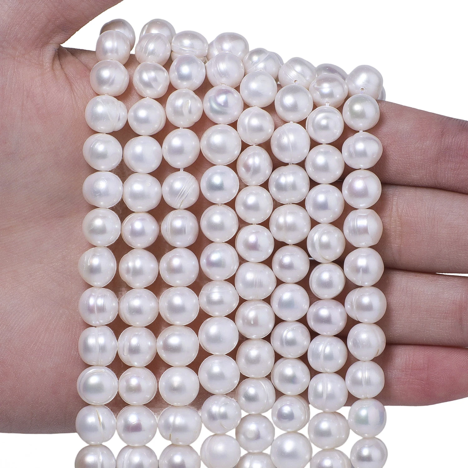 9-10mm White Pearl Beads 7.5 Inch Strand Full Drilled Loose Beads For DIY Handmade Jewelry Making Necklace Findings