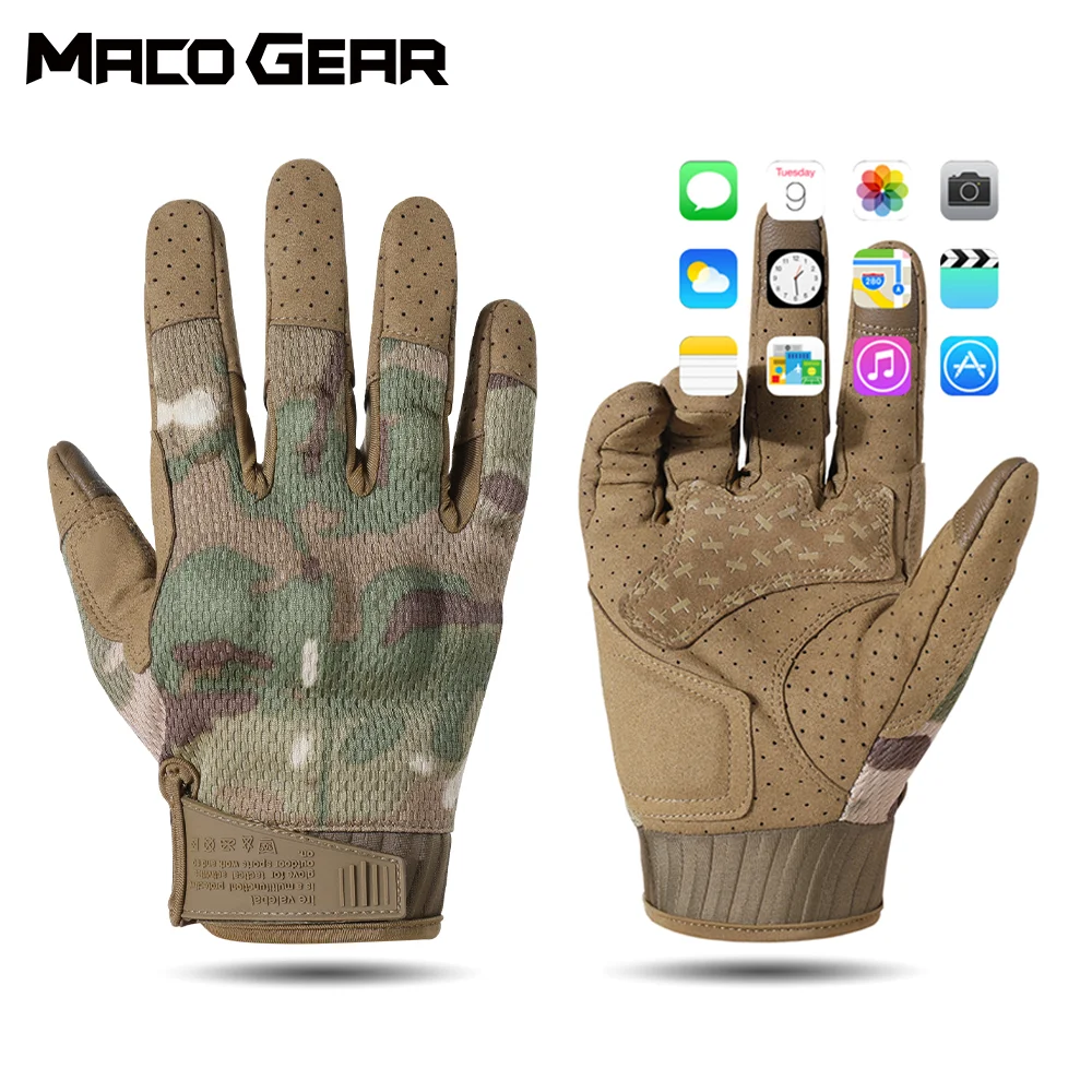 

Camo Tactical Gloves Breathable Touch Screen Anti-Shock Full Finger Glove for Outdoor Sport Hiking Fishing Shooting Working Gear