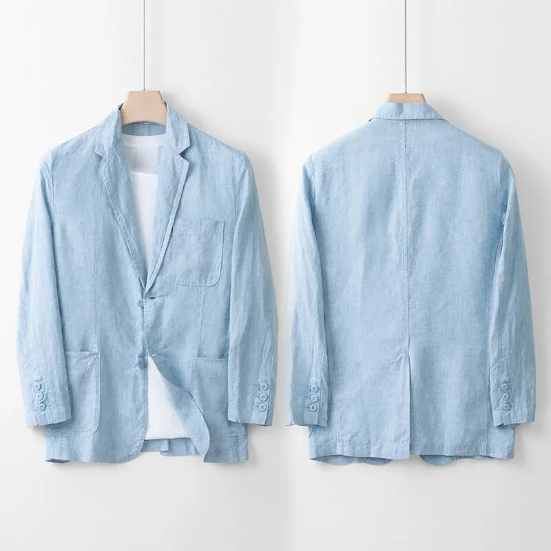 High Quality Spring Autumn Men Linen Casual Blazer, Lightweight Breathable Business Office Daily Commute Suit Jacket Outerwear