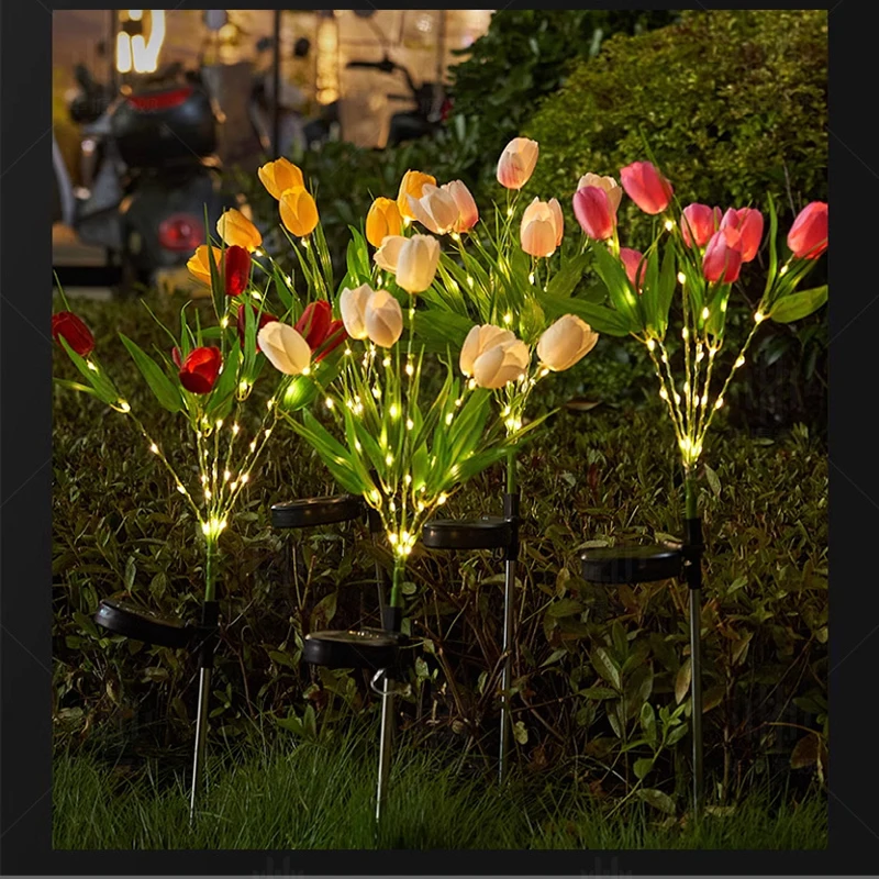 Realistic Solar Tulip Flower Lights 7 Heads LED Garden Stake Landscape Lamp Waterproof for Garden Balcony Yard Pathway Decor