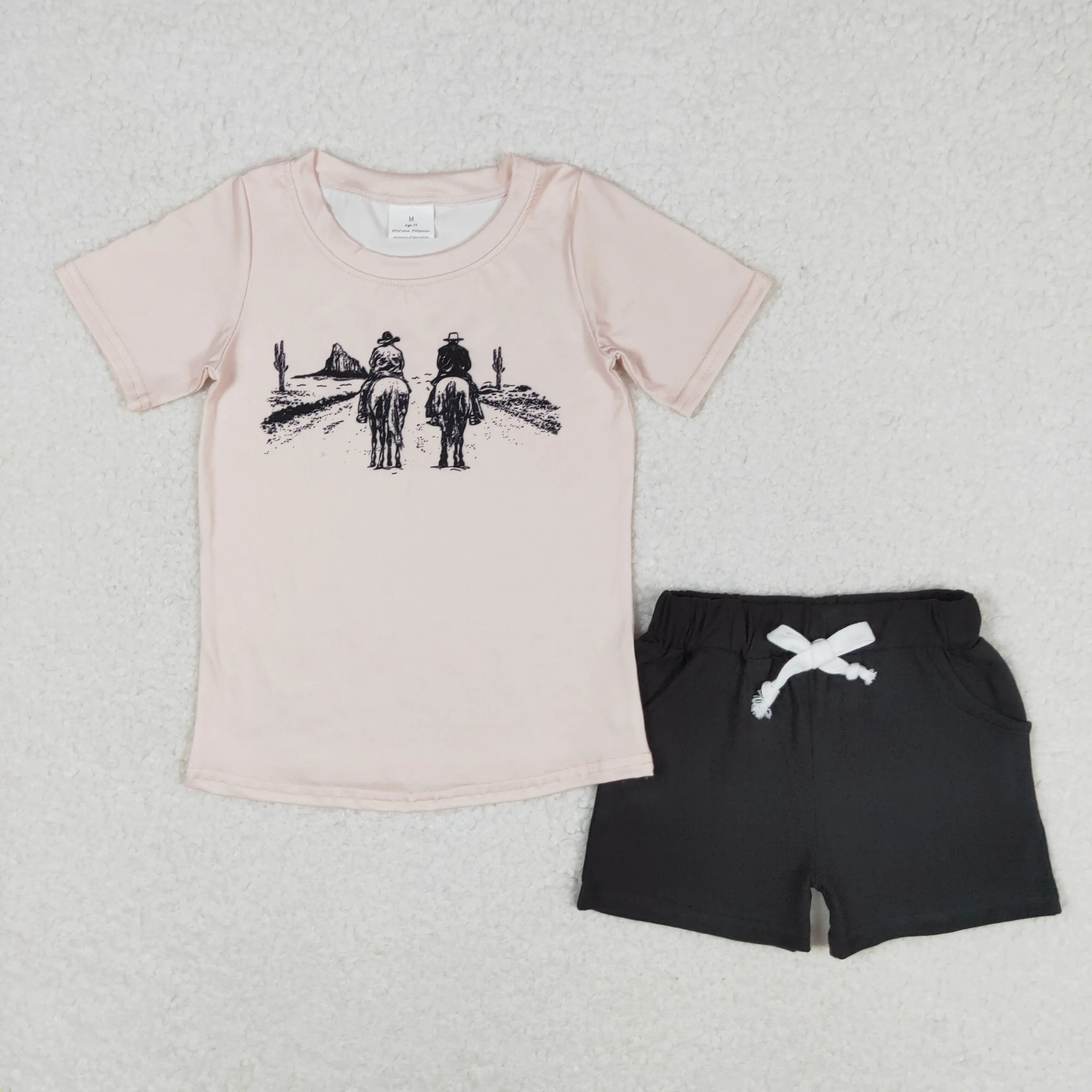 

z1218-04 BT0554+SS0137 Wholesale Summer boysHorse short sleeve pocket shorts sets Summer boutique baby boys clothes sets