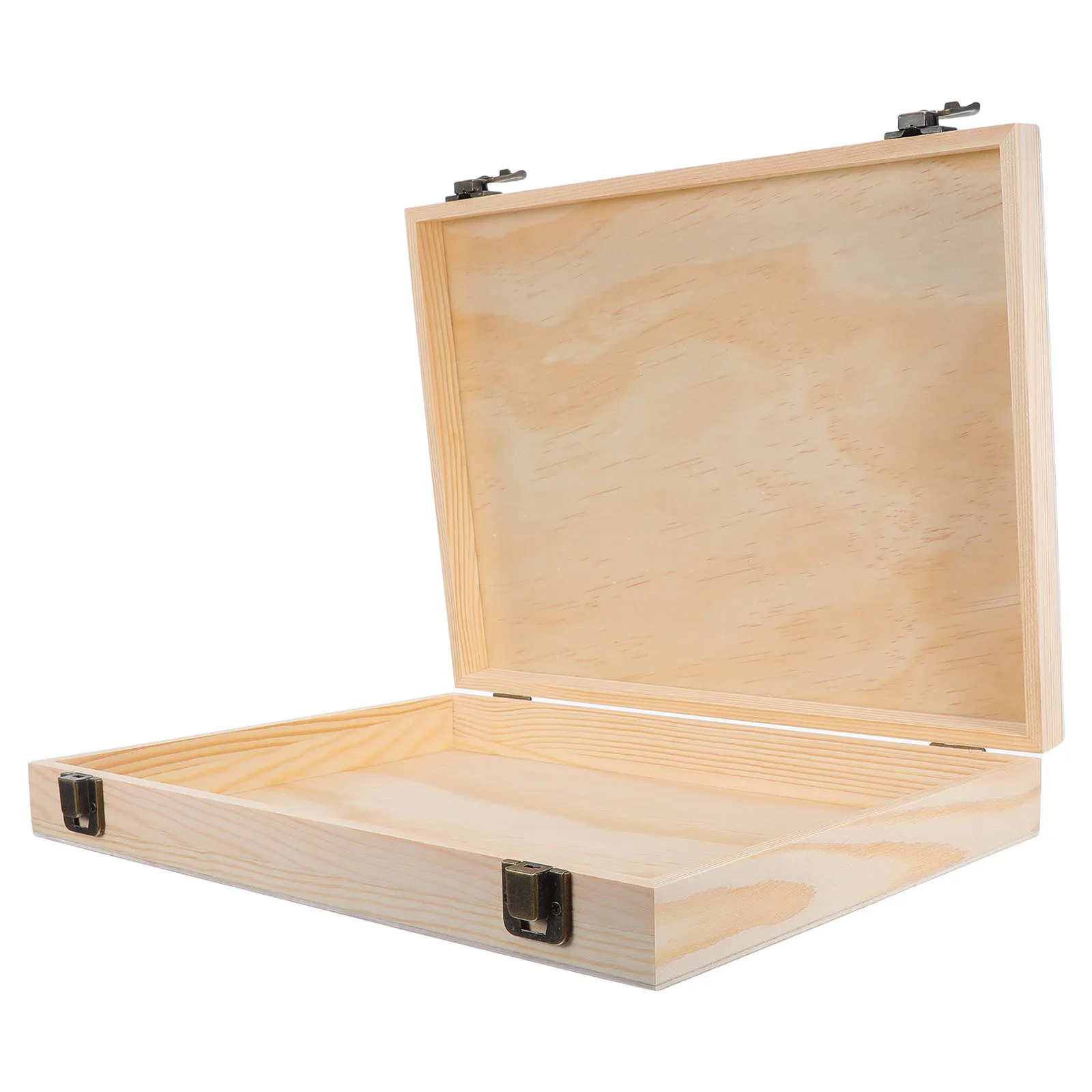 صندوق تخزين خشبي كبير، غطاء مفصلي صلب غير مكتمل، منظم حرفي للمجوهرات، حلية مستطيلة مزخرفة ذاتية الصنع #1