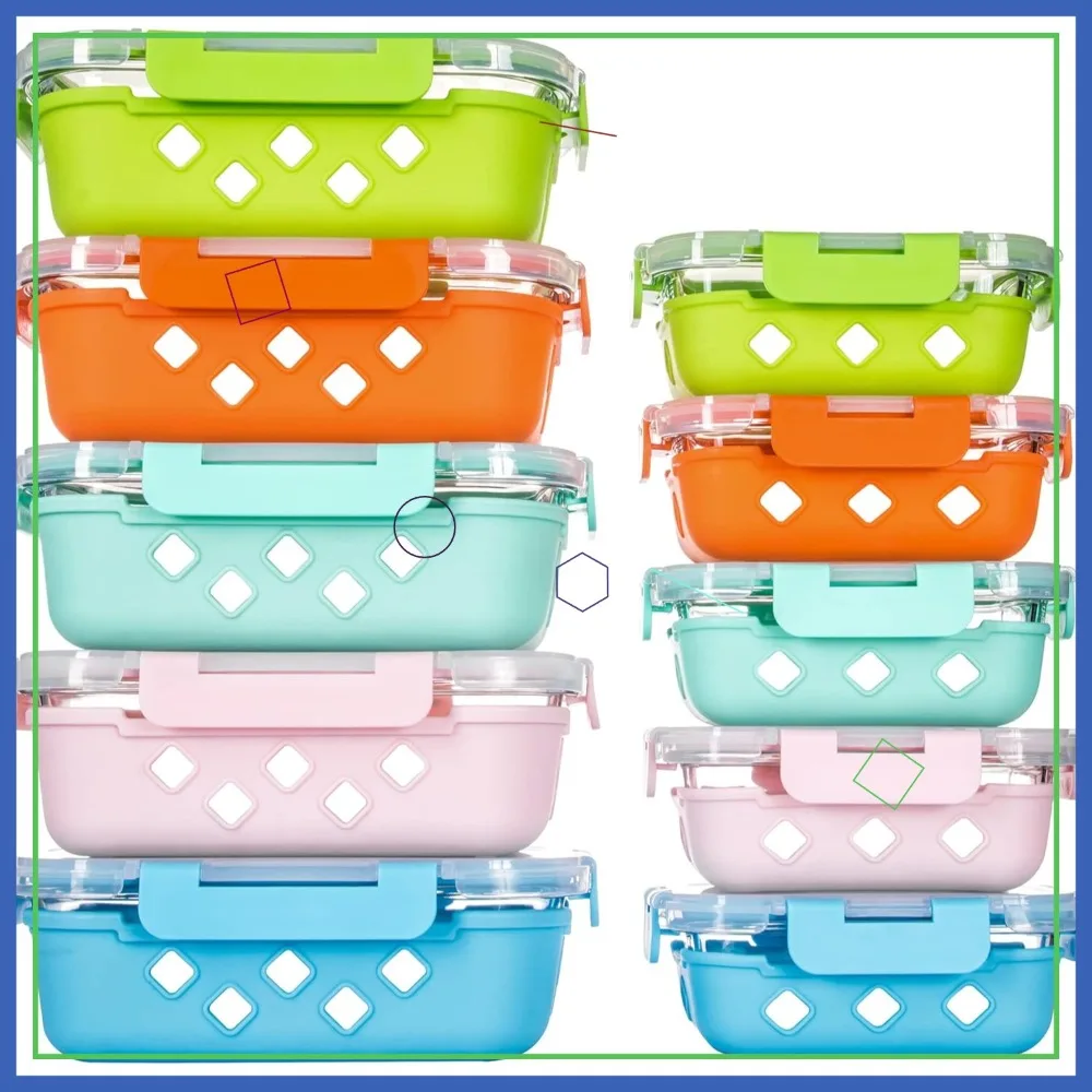 

10-Pack Glass Meal Prep Containers with Removable Silicone Sleeves and Airtight Lids (34oz+12oz)