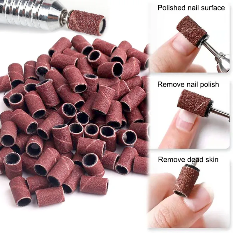 100Pcs Nail Sanding Ring Bands Electric Manicure Nail Drill Bits 80/120/180/240 Grit UV Gel Polish Removal Accessory Tool