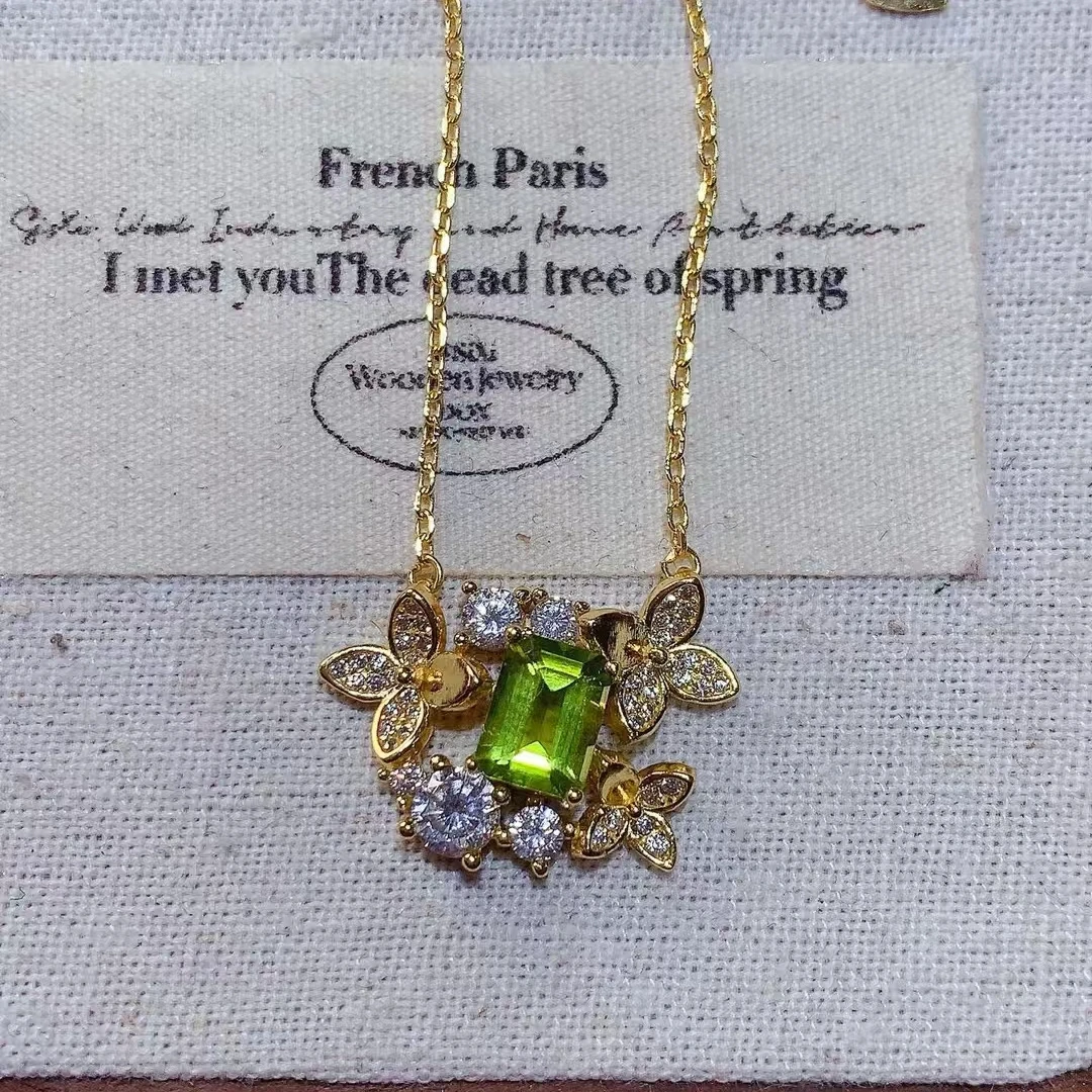 KJJEAXCMY Natural Peridot Pendant  S925 silver , electroplated locking color process, high clarity Full of luster Support testin