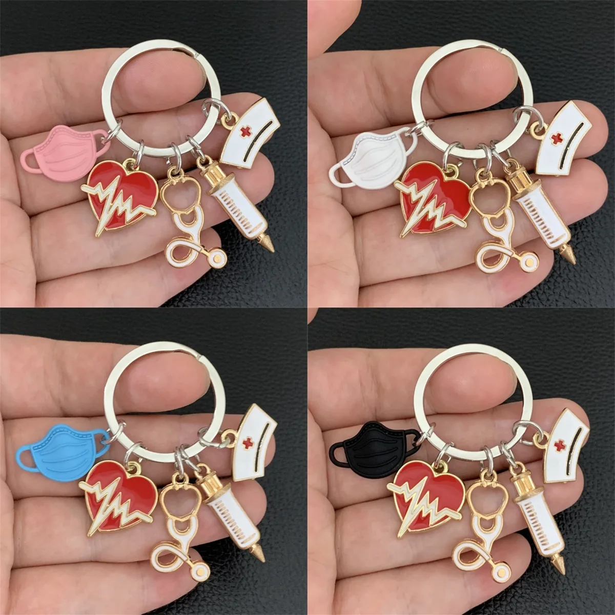 Medical Tool Keychain Doctor Nurse Cap Syringe Heartbeat Stethoscope Keyring Bag Charms Key Accessories Jewelry Handmade Gifts