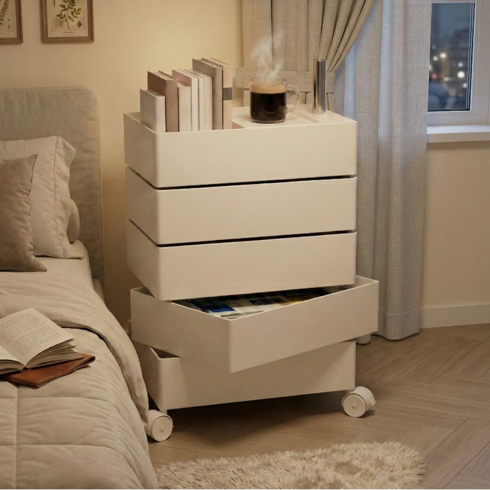

Bedroom multi-layer storage household floor mobile rack storage cabinet