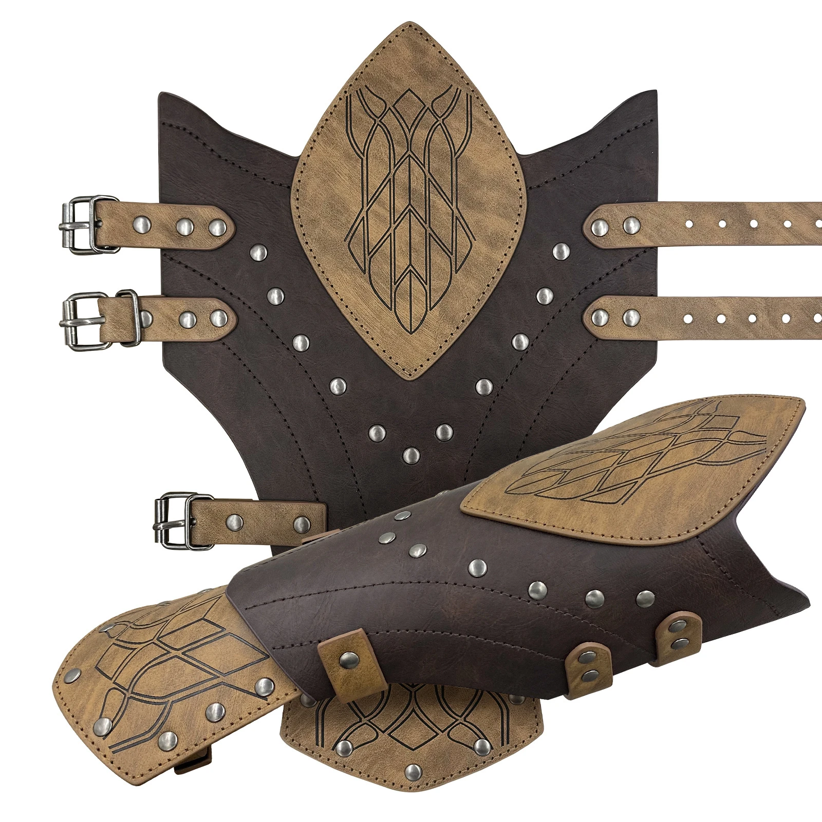 

Medieval Arm Gauntlets Elven Arm Guard Cosplay Costume PU Leather Arm Bracers Role Playing Armband for Stage Performers