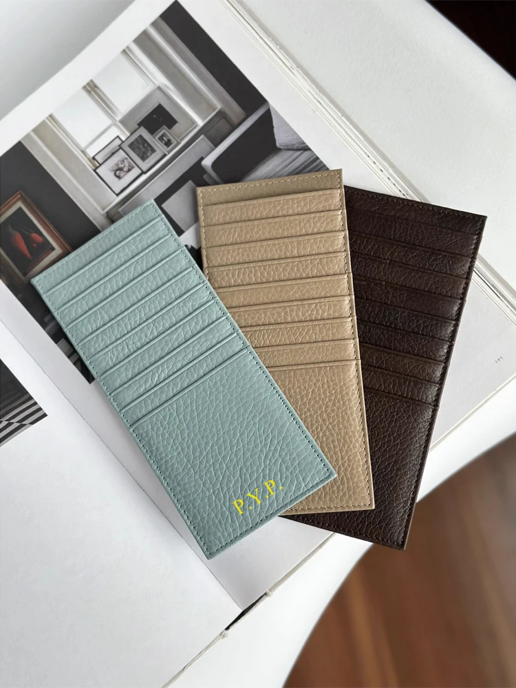 

Genuine leather Long 18 Multi Card Slots Ultra-thin Double-side Card Holder Wallet Vertical Cowhide Creative Women's Card Clip