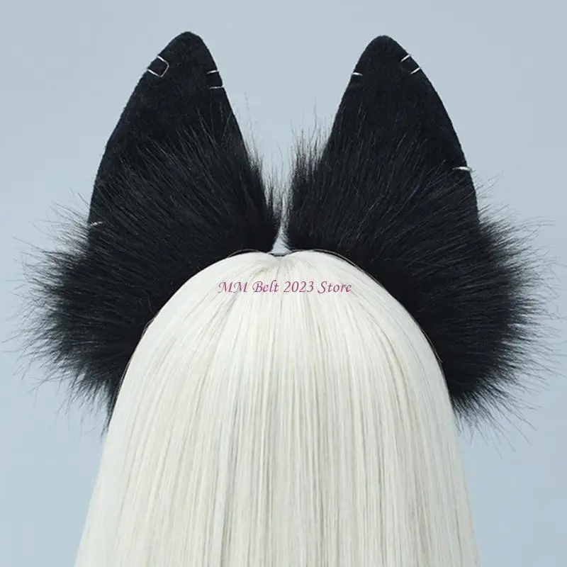 49ME Detailed Plush Wolf Ears Headband Cosplay Ear Accessory Headwear for Halloween Celebrations and Themed Party Wear
