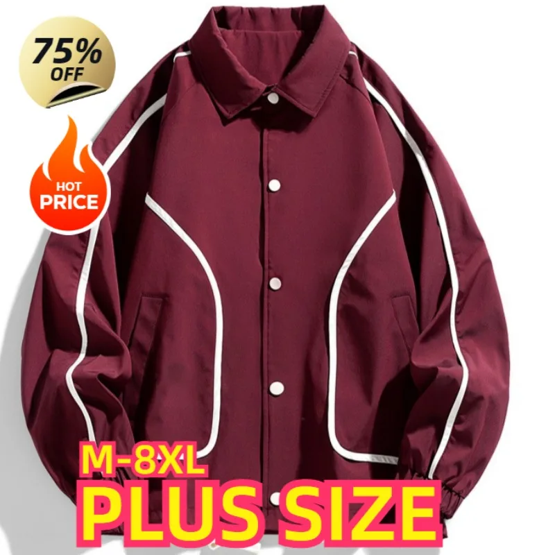 45-150kg Large Size Men's Jacket New Trendy Brand Jacket Flip Collar Jacket Collar Casual Loose coat M-8XL 7XL 6XL 5XL