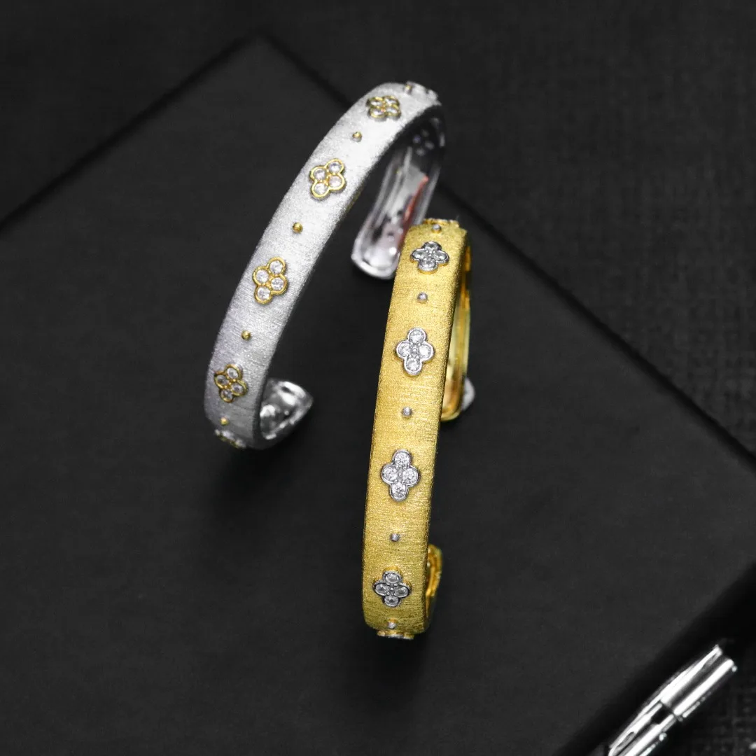 

Solid 925 Sterling Silver Plated with Thick 18K Gold Zircons Bangles or Bracelets for Unisex or Women Fine Hoiday's Presents