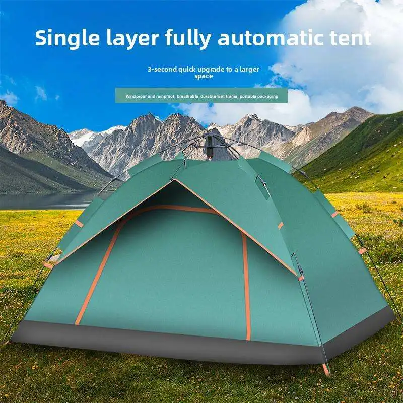 3 Person Oxford Mesh Four-season Automatic Quick Setup One Bedroom Single Layer 2000-3000mm Waterproof Camping Tent RV Outdoor