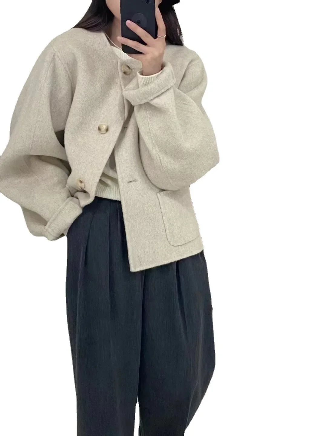 Women Short Double-Sided Cashmere Coat 100% Pure Wool Solid Color Casual Fashion Autumn Winter High-End Down Coats Buitreraptor