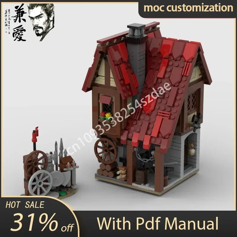 824 pièces Moc forgeron-value médiévale château modulaire modèle blocs de construction bricolage assemblage créatif briques éducatives jouets cadeau