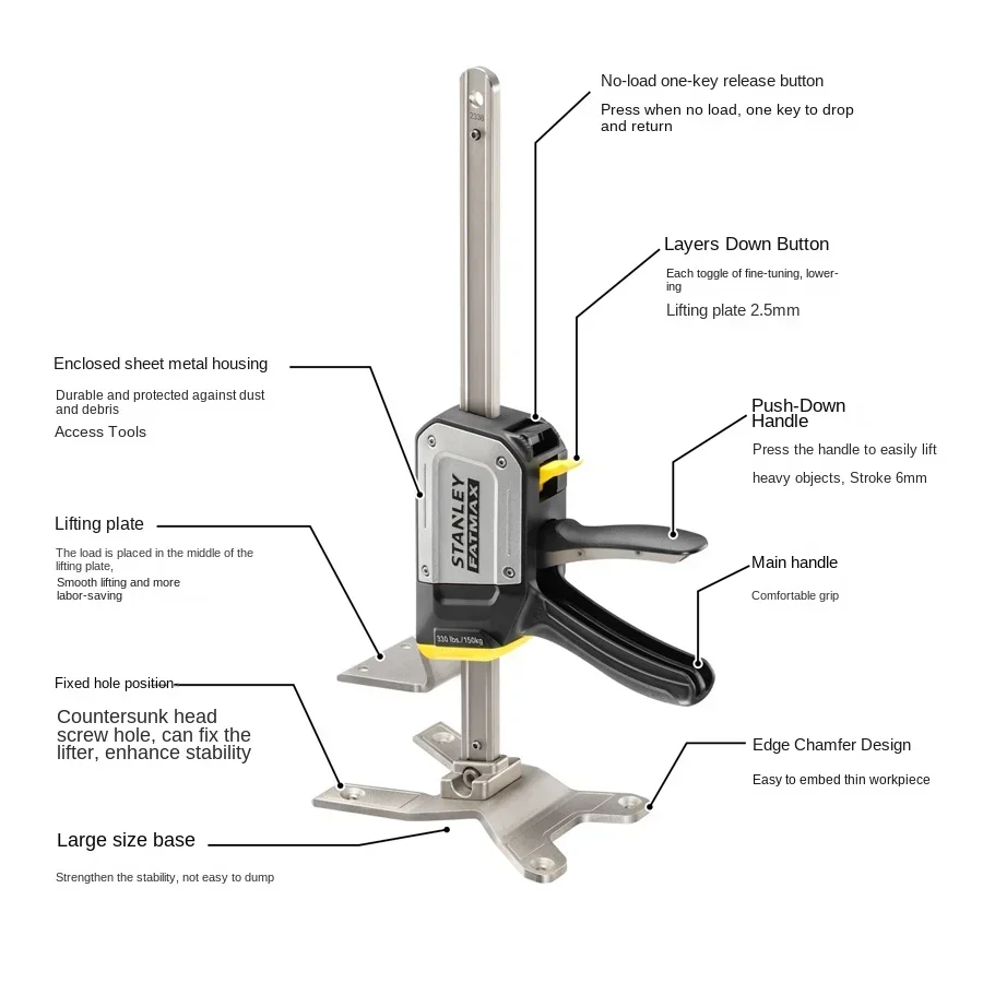 STANLEY FMHT83550-1-23 150kg Lifting Clamp Metal Plate Housing Lift Clamp Adjustable Installation Tool Lift Height 7-220mm