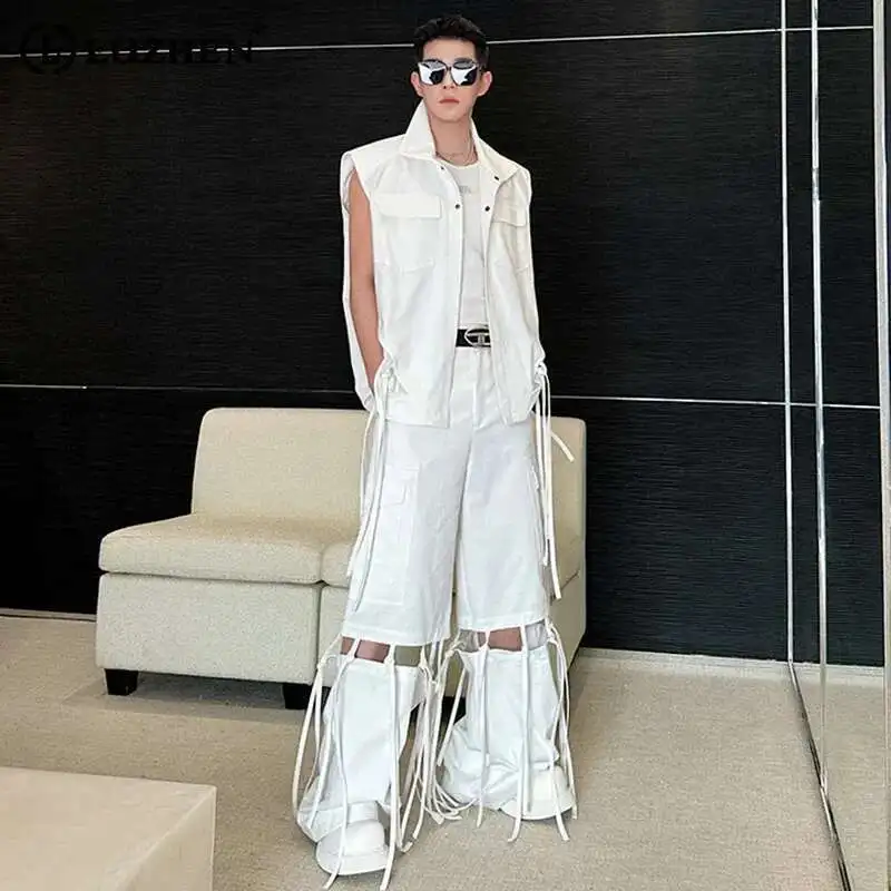 

LUZHEN модный жилет без рукавов с кисточками, свободные прямые брюки, 2025 стильных оригинальных комплектов из двух предметов High Street LZ1984