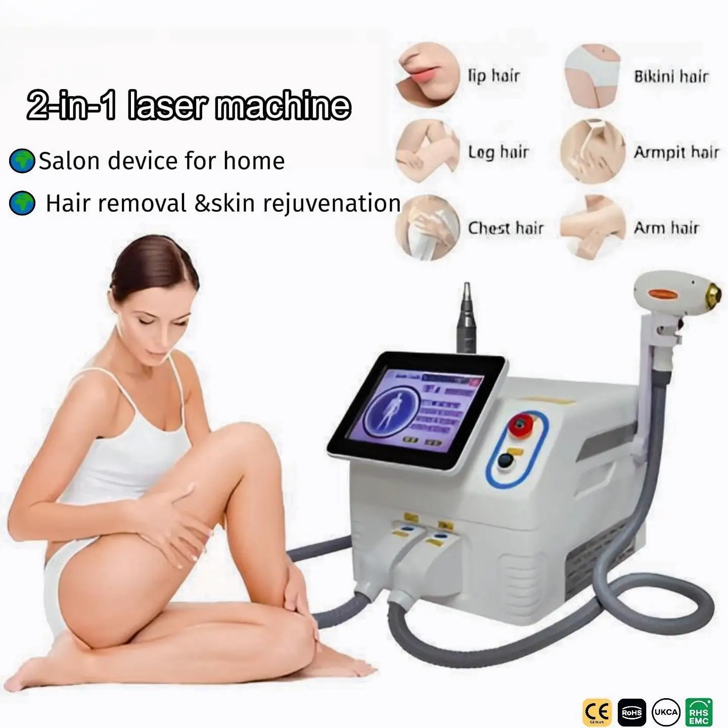 Appareil laser Pico 2-en-1 indolore 755nm & 1064nm - Élimination des tatouages et épilation permanente avec refroidissement par glace pour salon, certifié CE