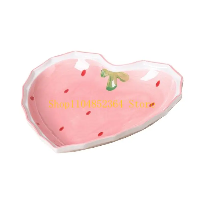652F Strawberry Heart Ceramic Salad Bowl Plate Enhances Presentation Visual Appeal for Everyday Meals Photography