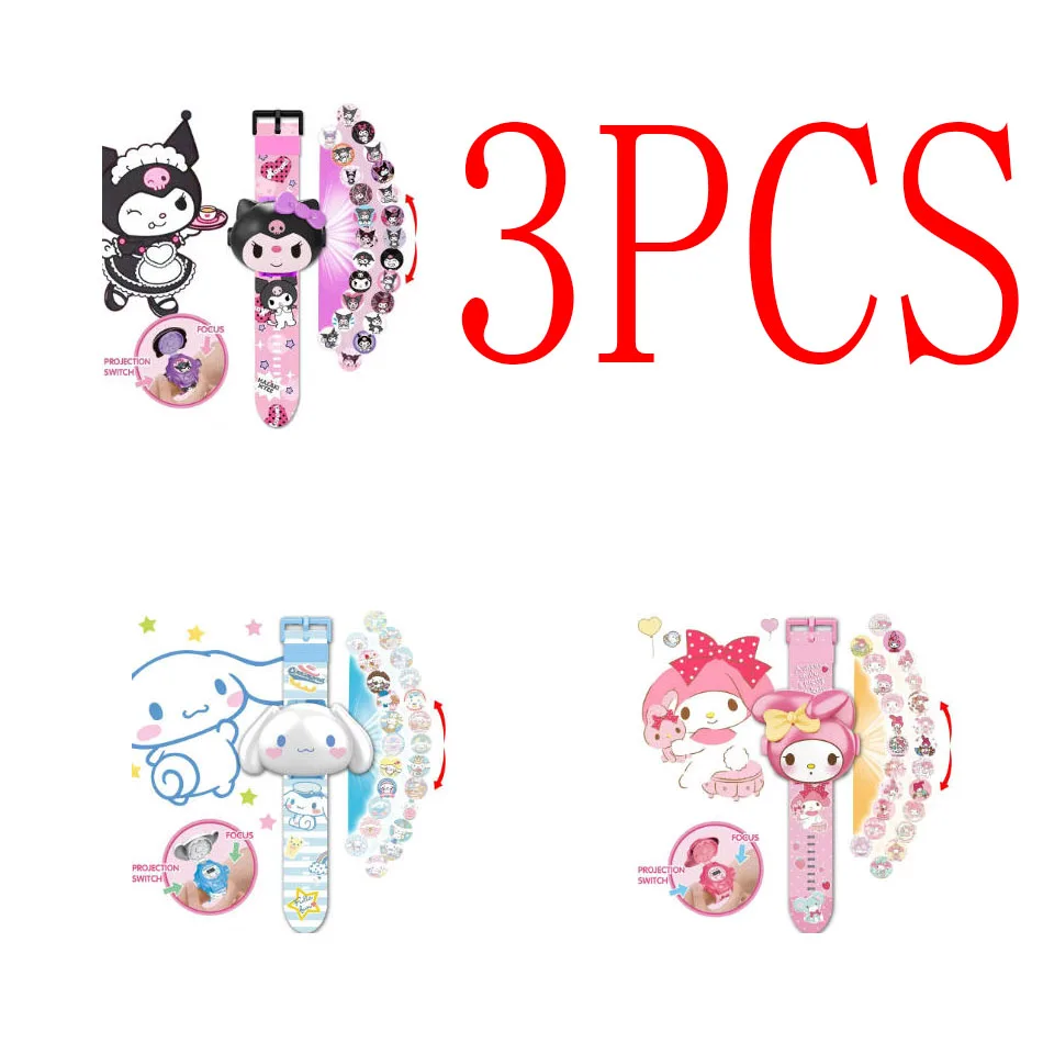 Sanrio Hello Kitty jouets ensemble Projection 3D montre numérique cannelle Kuromi mélodie Anime figurines modèle jouet enfant cadeau