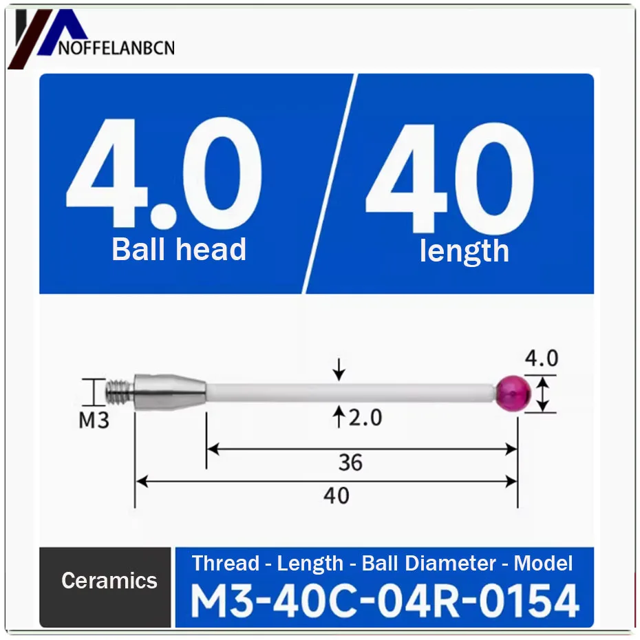 M3 thread three coordinate measuring needle ruby three-dimensional probe ruby probe ceramic measuring rod