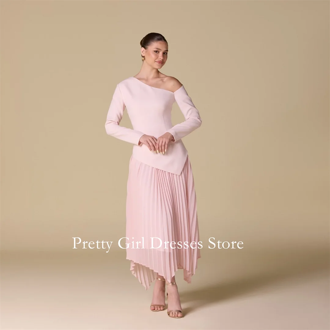 

Розовые вечерние платья из крепа на одно плечо, винтажные платья длиной до чая со складками, вечерние платья для выпускного вечера, вечерние платья de fiesta