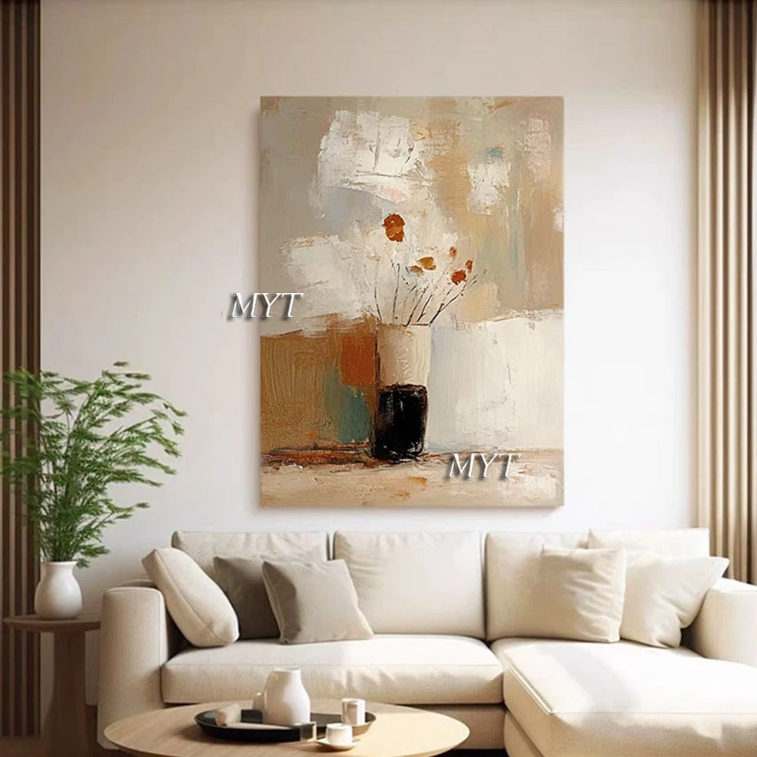 New Design Sleeping Room Wall Picture, Flower Pot Art Texture Oil Paintings Frameless Canvas Decoration Abstract Office Artwork