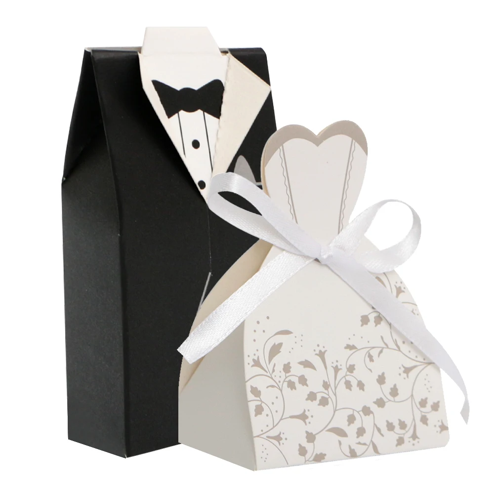 10/20pcs Wedding Party Favor Boxes Wedding Candy Boxes Dress Tuxedo Bride Groom Candy Chocolate Gift Box for Wedding Decoration