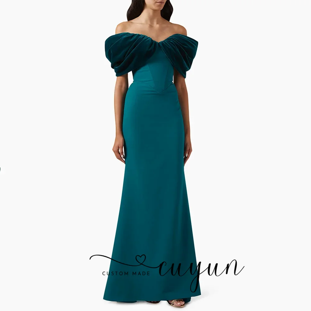 Sukienka na studniówkę CUYUN, na zamówienie, w kolorze błękitnego morza, syreni krój, odkryte ramiona, dekolt w serek, długa do podłogi, prosta suknia wieczorowa, na przyjęcie dla druhen.