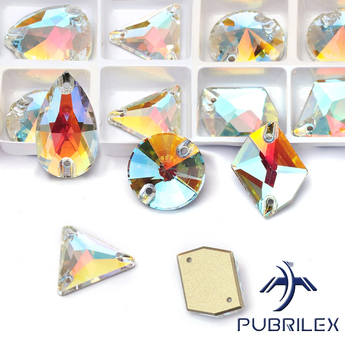 PUBRILEX Cognac Glas Strasssteine mit AB-Effekt, flache Rückseite, DIY-Schmucksteine zum Nähen für Kleidung, Taschen und Accessoires – Detail 6