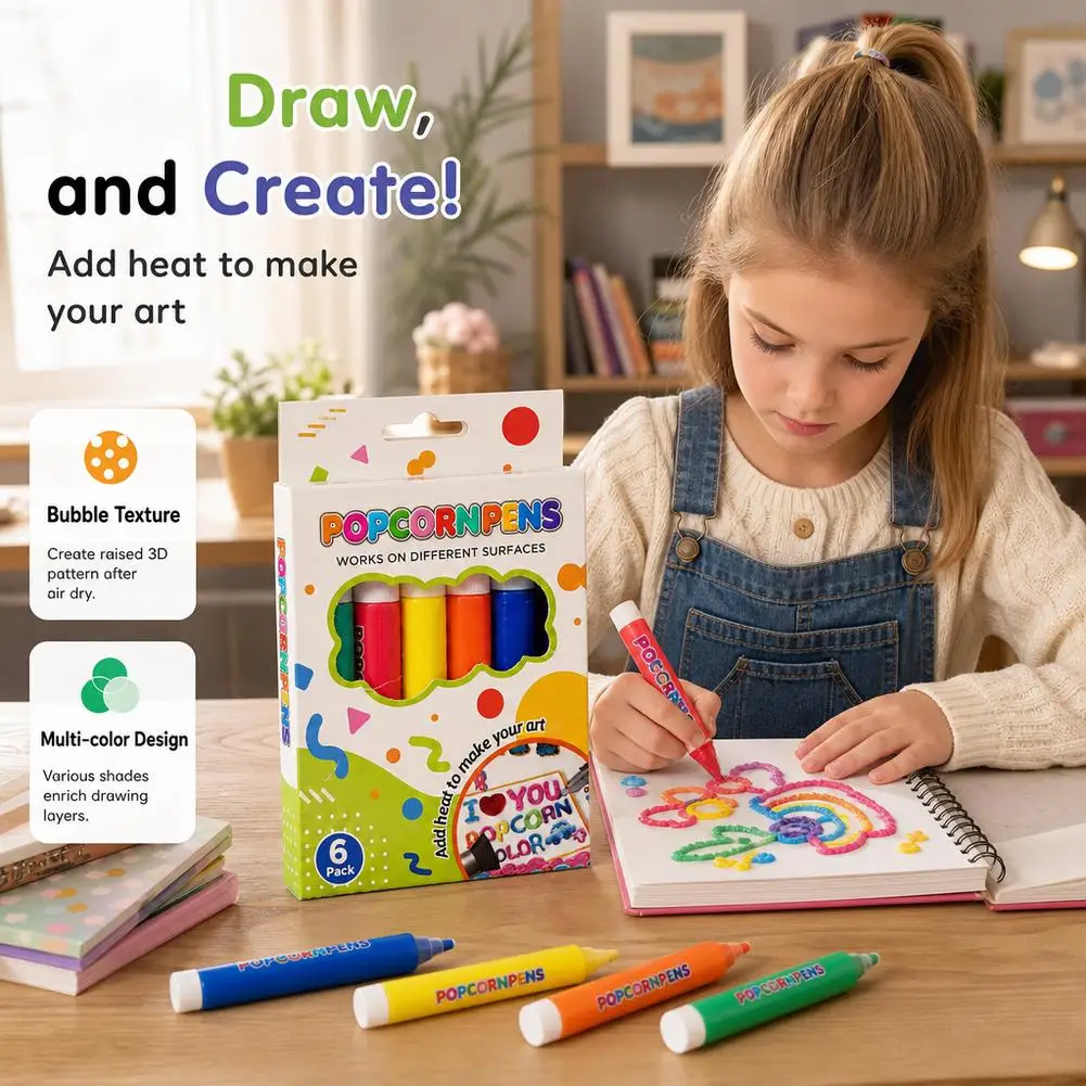 Popcorn Puffy Pens Set 3D Thermal Bubble Art Markers Colorful Textured Drawing Pen For Kids DIY Crafts Scrapbooking School