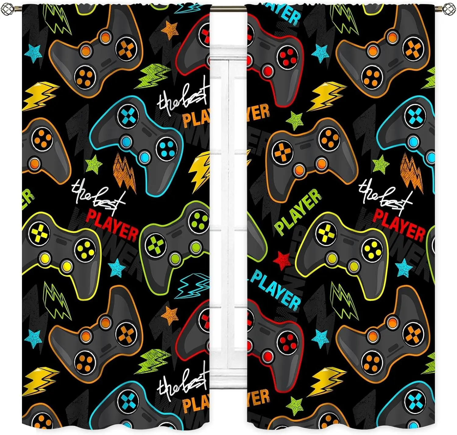 Gaming Controller Curtains for Boys Room, Colorful Video Game Drapes, Kids Teens Bedroom & Playroom Window Panels