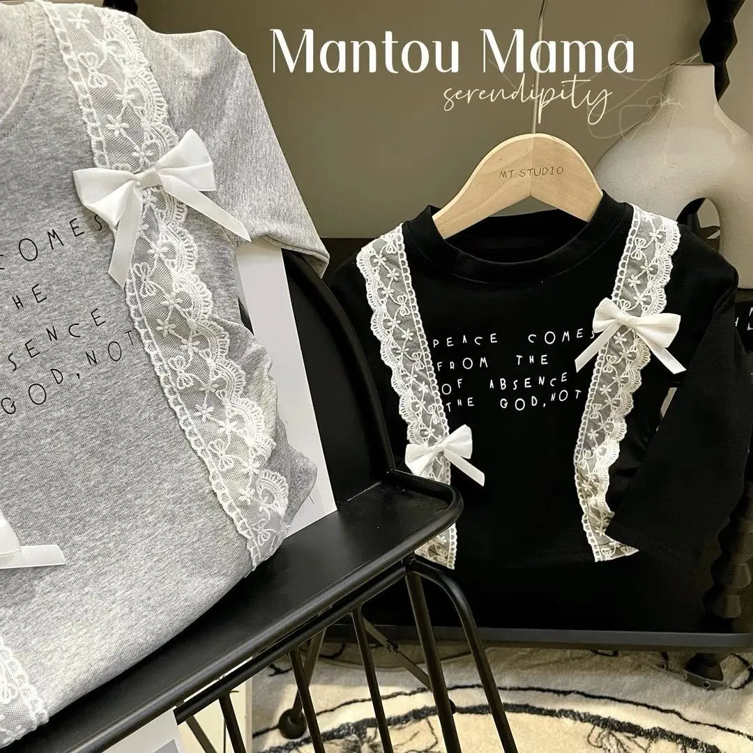 2026 Mädchen Herbst Neues Langarm-T-Shirt mit Schleife und Spitze im koreanischen Stil, Kinder Frühlings-Unterhemd 90-140 – Detail 7