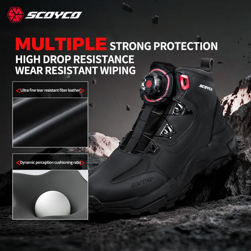 SCOYCO Motorcycle Boot Men Microfiber Leather Waterproof Motocross Shoes Outdoor Mountain Anti-slip Off-road Biker Short Boots
