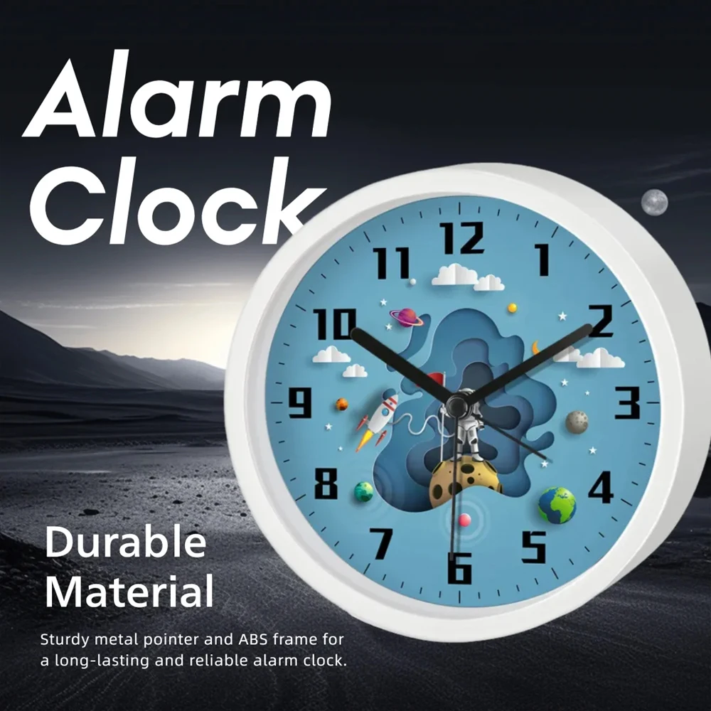 Space Rocket Alarm Clock for Kids Silent Quartz Desk Clock Battery Operated Bedside Timer for Bedroom Room Decor Easy to Read