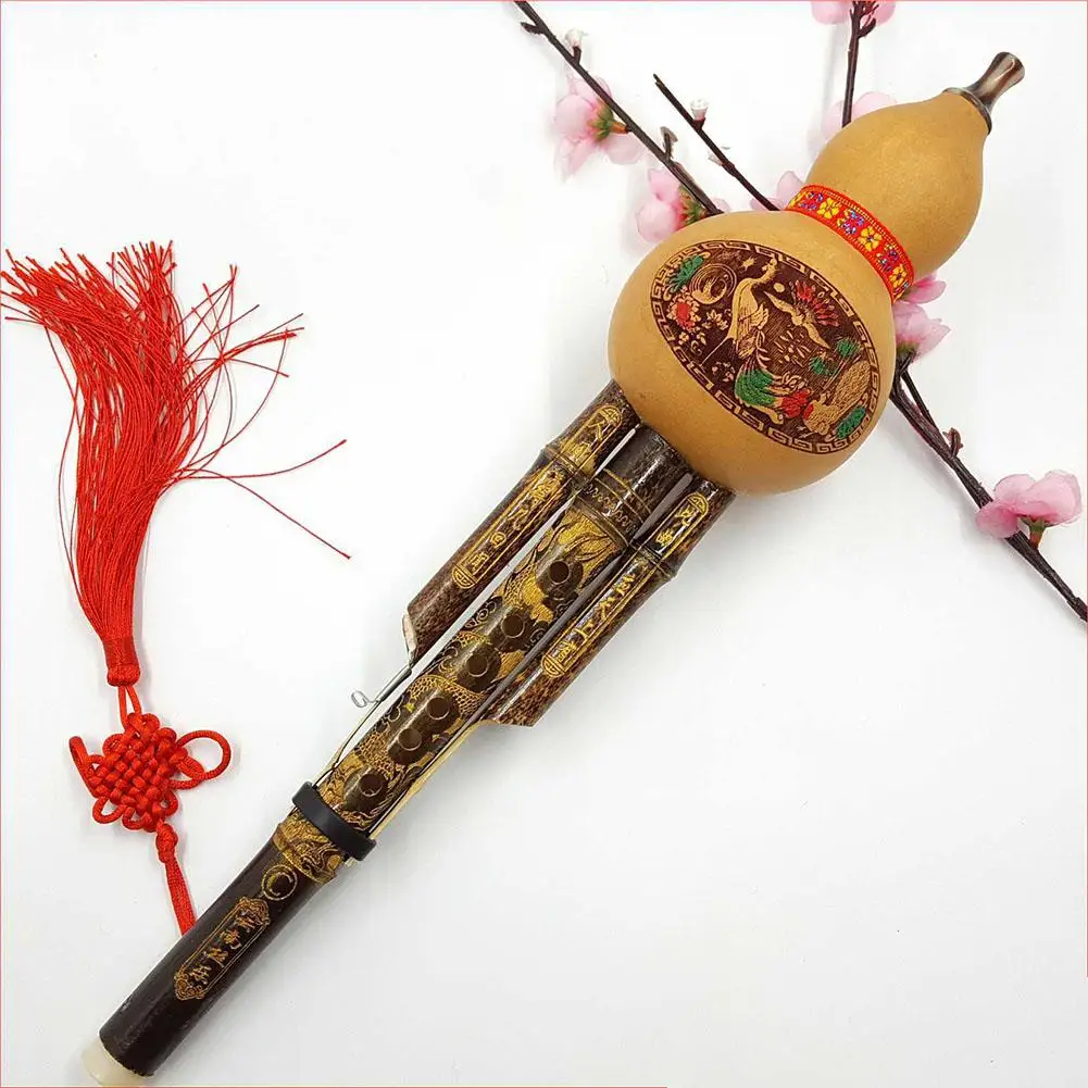 Chinese Handmade Hulusi Gourd Cucurbit Flute Ethnic Musical Instrument C Key Bb Tone for Beginner Music Lovers