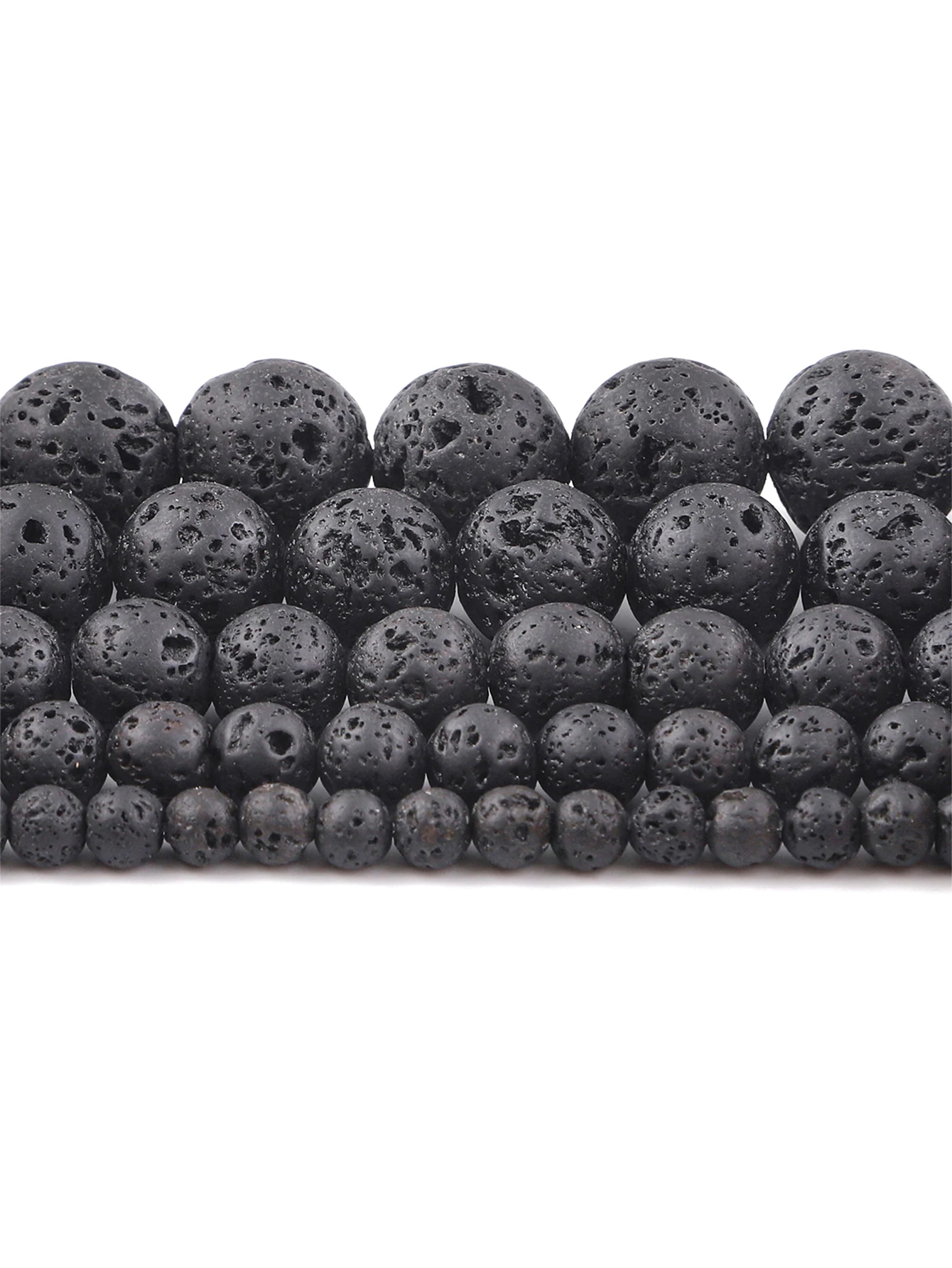 Natural Black Volcanic Lava Gemstone Round Spacer Loose Stone Beads For Jewelry Making 38cm/str 4mm-12mm