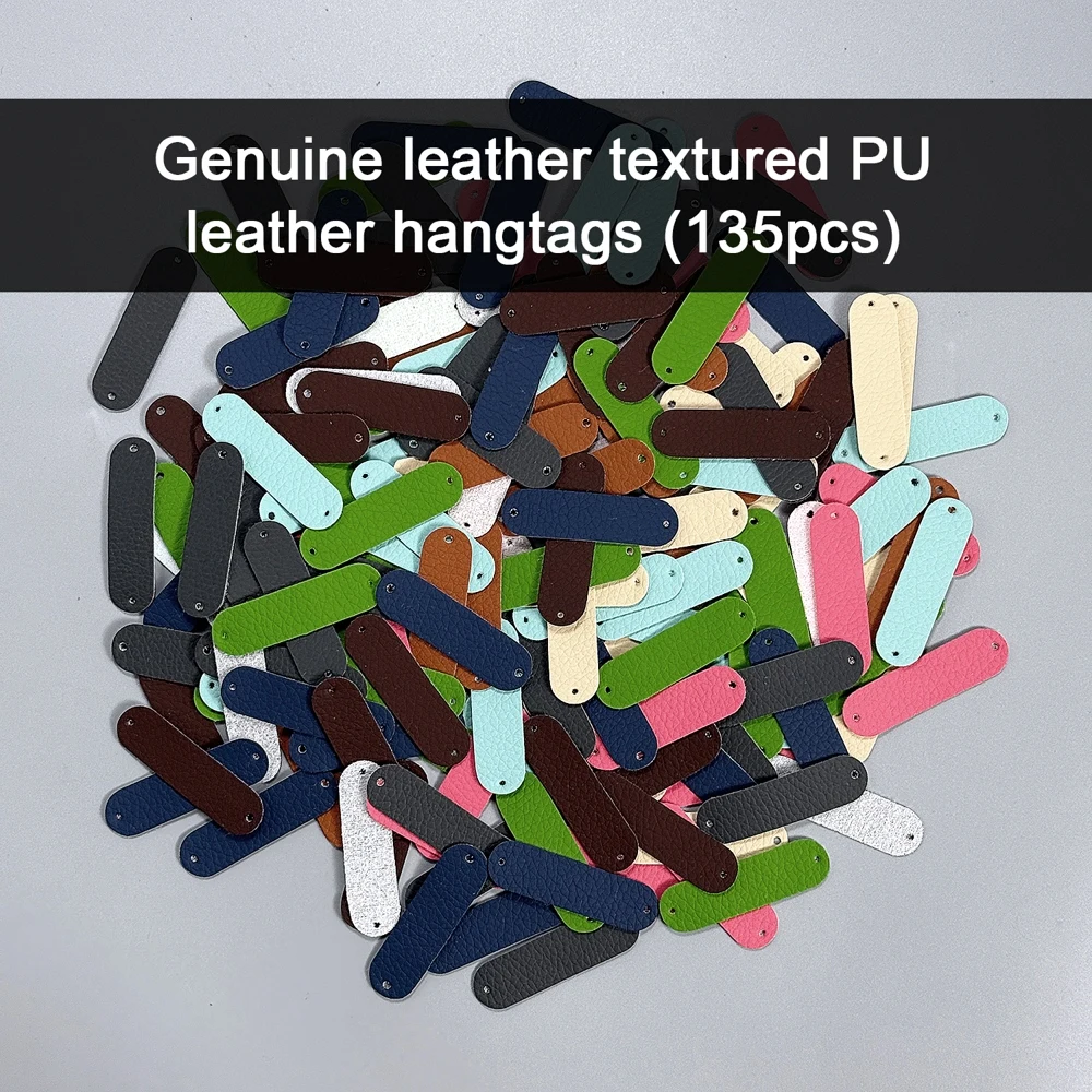 12X45mm 0.6mm Thick Genuine Leather Textured Pu Leather Hang Tags Labels,135Pcs,DIYPre Punched Holes,For Crochet Beanie,