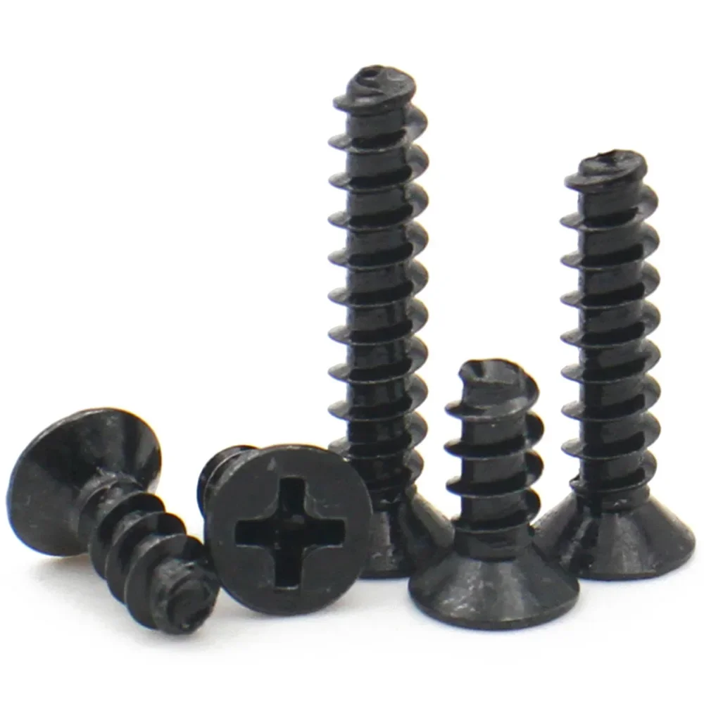 50-500pcs Black Carbon Steel M1 M1.2 M2 M2.3 M2.6 M3 M4 Mini Screw Cross Recessed Countersunk Head Self-tapping Screw