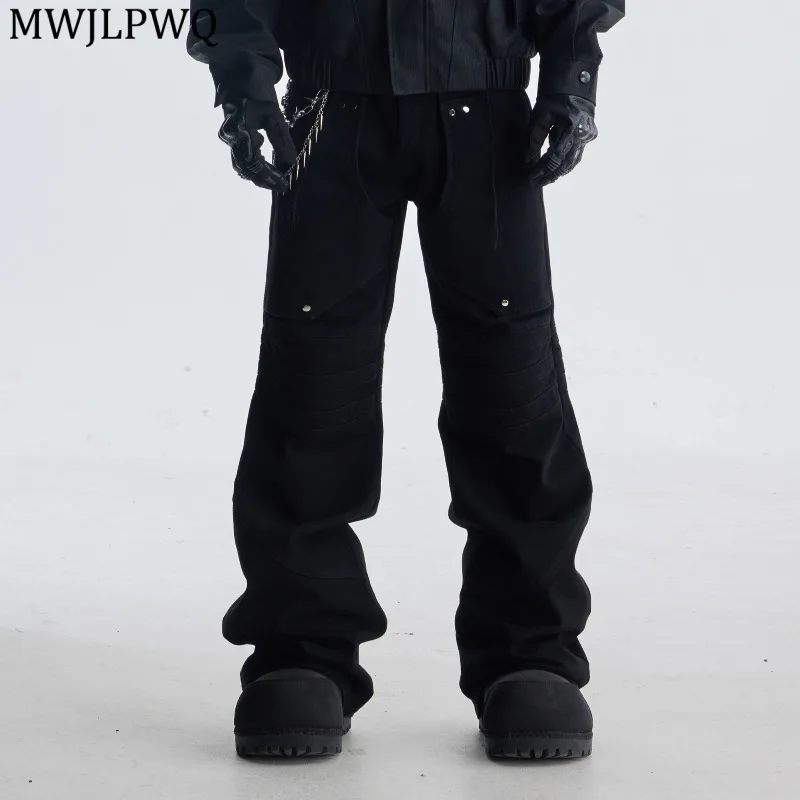 

MWJLPWQ Men's Dark Deconstructed Patchwork Flared Jeans High Street Metal Personality Versatile High-Waisted Long Pants 11634