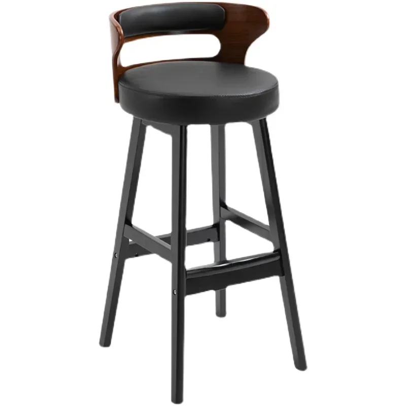 Solid Wood Bar Stool Bar Chair High-Leg Stool Home Backrest Bar Stool Front Desk Cashier Chair Simple Night Club Furniture