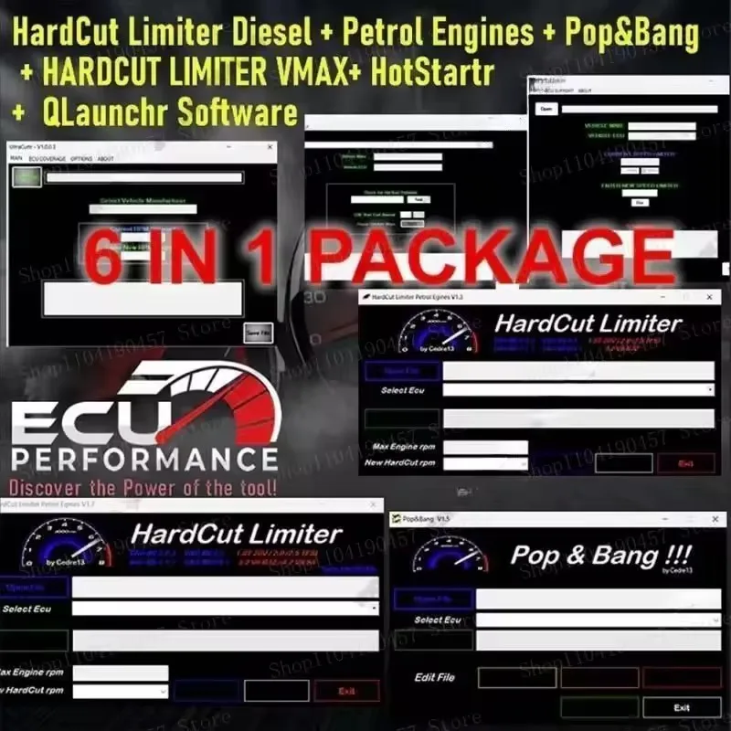 6 IN 1 ECU car Software  PACKAGE HardCut Limiter Diesel+Petrol Engine UltraCuttr+Pop&Bang+HARDCUT VMAX+HotStartr+QLaunchr