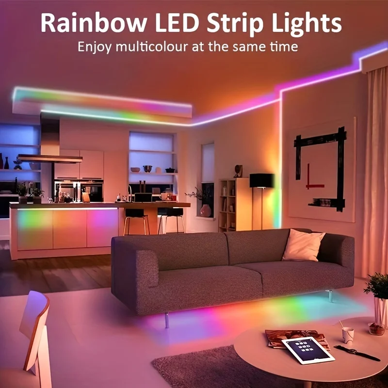 Imagem -06 - Faixa Led Rgb para Decoração de Quarto Usb Controle Bluetooth Efeito Perseguidor Lâmpada Flexível Fita Rgb 5050 Dc5v Ws2812b 130m