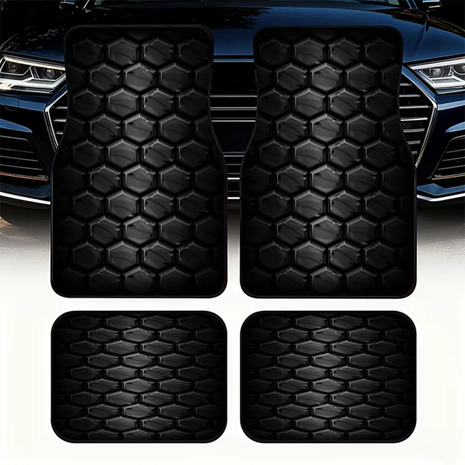 4pcs Car Floor Mats, Geometric Hexagon Pattern, Material, Stylish Interior Decoration, Universal Fit For Most Cars, Durable & Ea