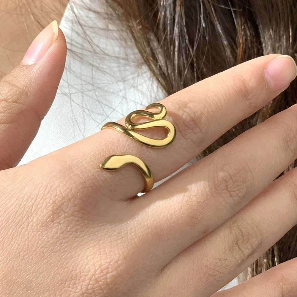 Single Women Ring Snake Shape Uniex Jewelry 316L Stainless Steel Open Ring Adjustable Size Fashion Party Accessories Trendy Gift