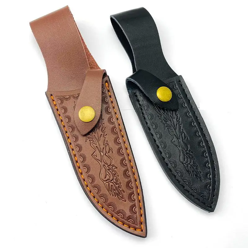 Top-grain Cowhide Fixed Blade Straight Knife Sheath Outdoor Pocket Carry Reliable Protection Premium Leather Durable.